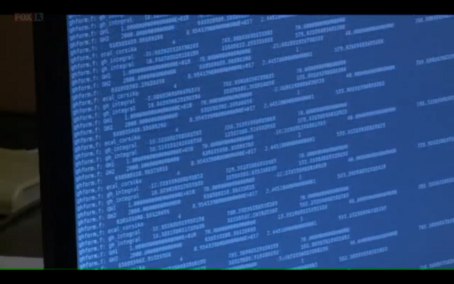 A screen showing data collected from the telescope array.